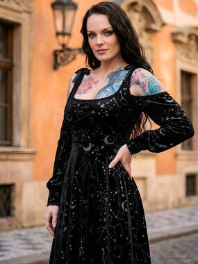 Killstar ✦ Cosmo Velvet Dress ✦ Burnout Stars Moons Constellations Cut-Out S NWT